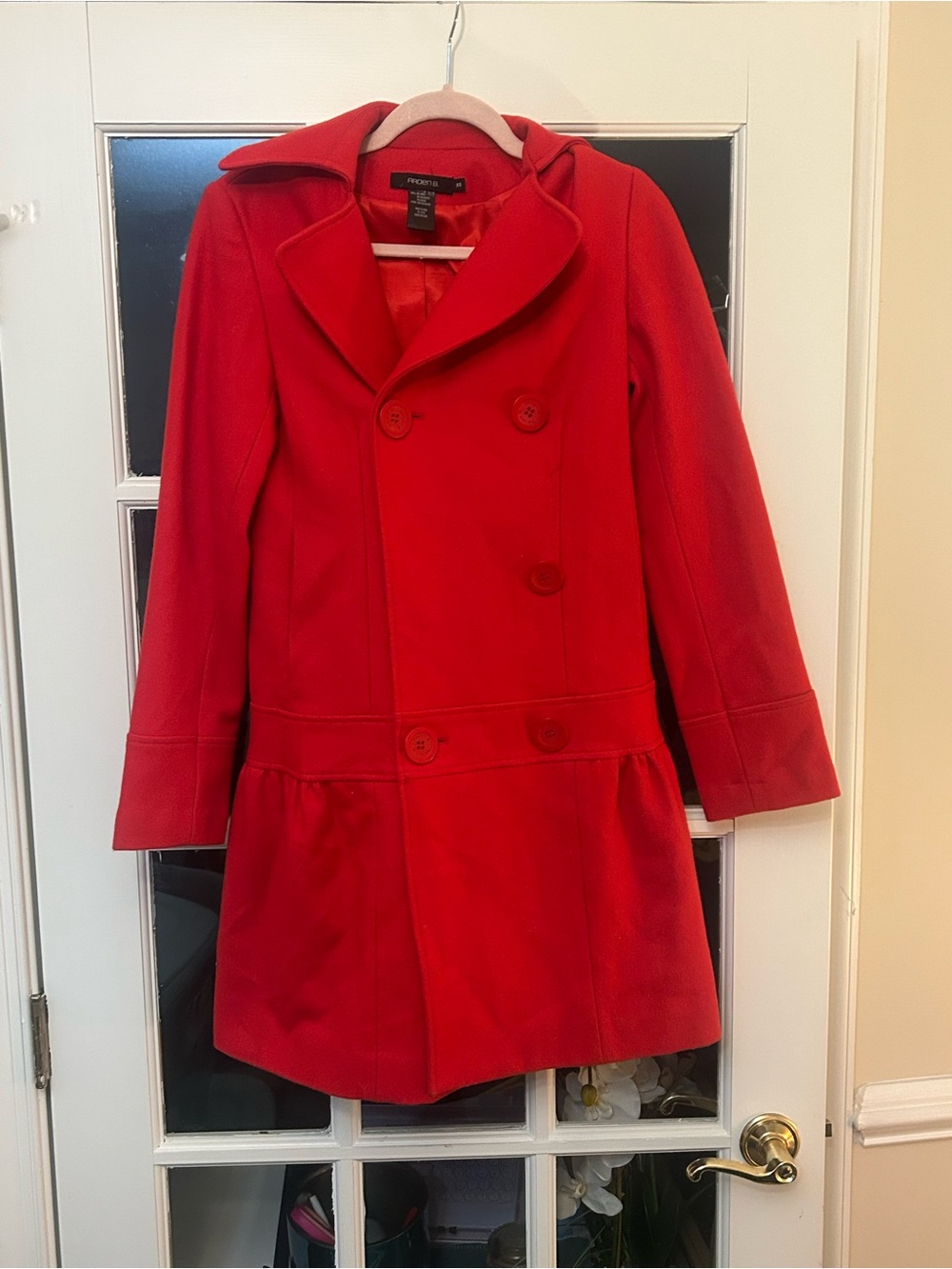 Arden B Red Double-Breasted Pea Coat